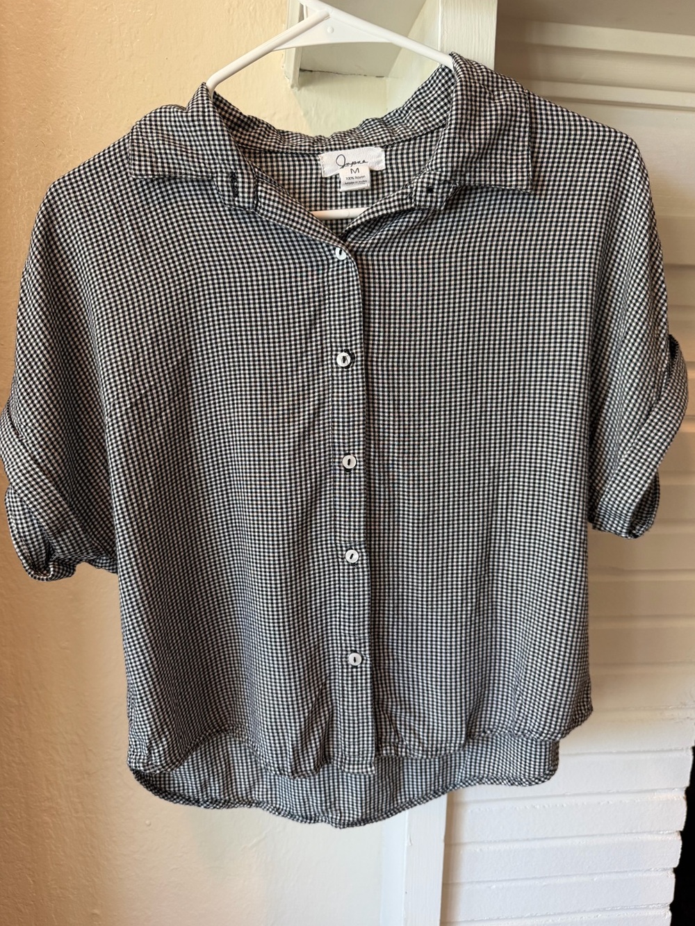 Japna Black and White Micro Check Button-Down Shirt Gingham Lightweight Size M